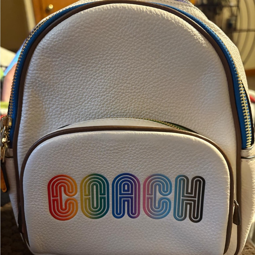 Coach White Rainbow Logo Backpack